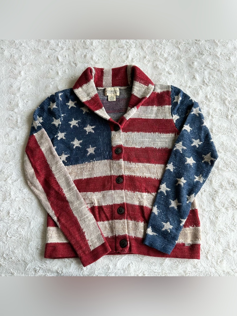 Ralph Lauren Denim & Supply Cardigan Sweater Womens Medium American Flag Cowl